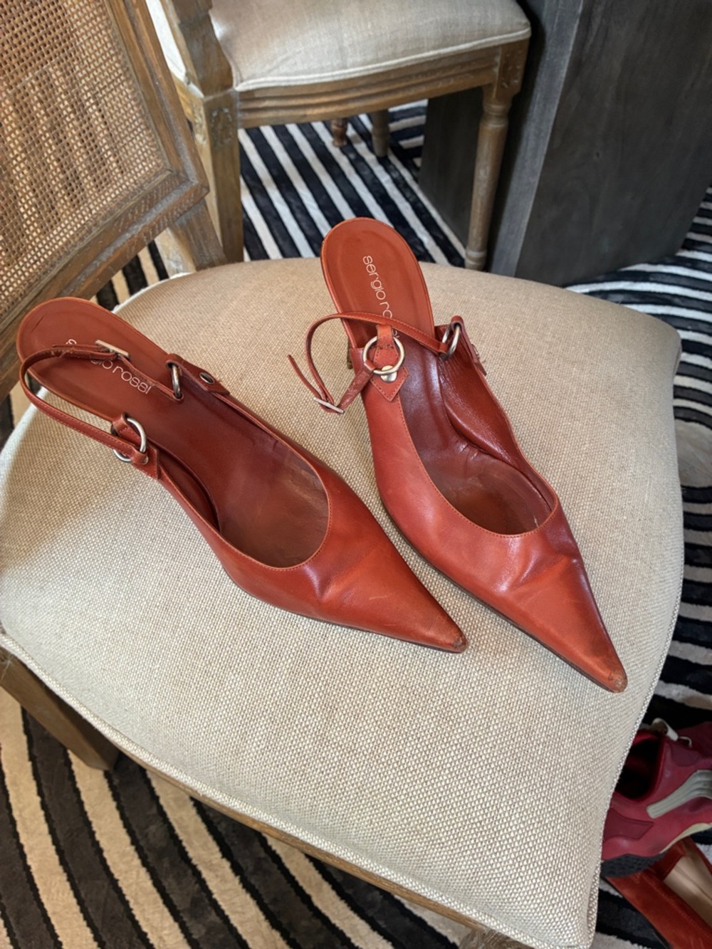 Sergio Rossi Rust Leather Pointed Slingback 4” heel